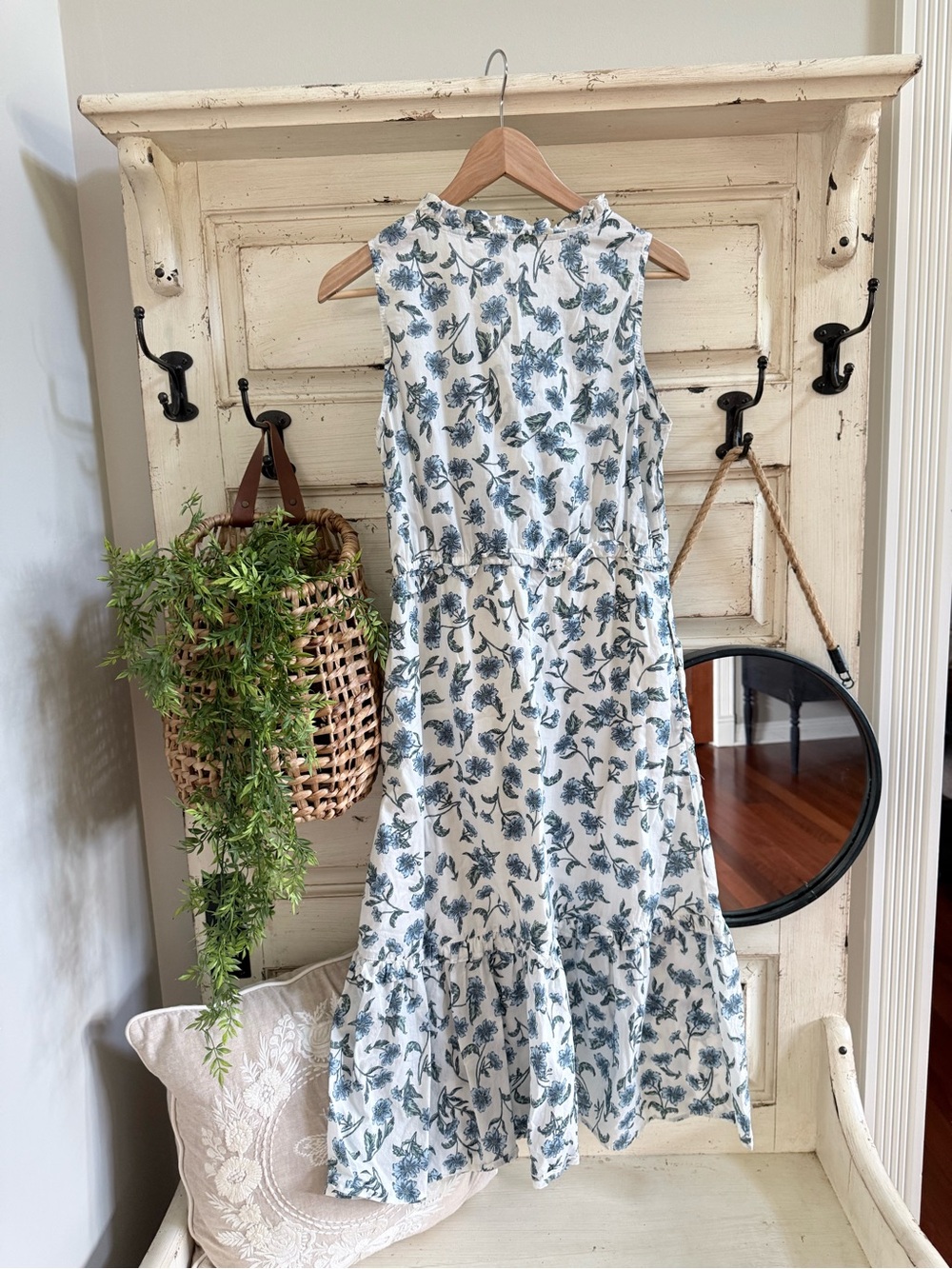 J. Crew White Midi Dress with Blue-Green Floral Print - Picture 5 of 6